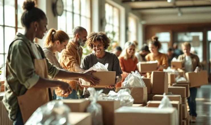 People working at the food bank